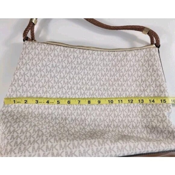 Michael Kors Lexington MK Signature Cream Brown Tote Shoulder Bag Tote Purse - Picture 11 of 12